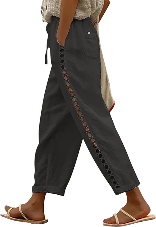 GURU SHOP Palazzobroek Dames - Zomerbroek Met Elastische Taille En Open Zijpanden, Blauw, Maat 38